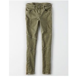 AE MOTO JEGGINGS OLIVE WITH ZIPPER ON SIDE